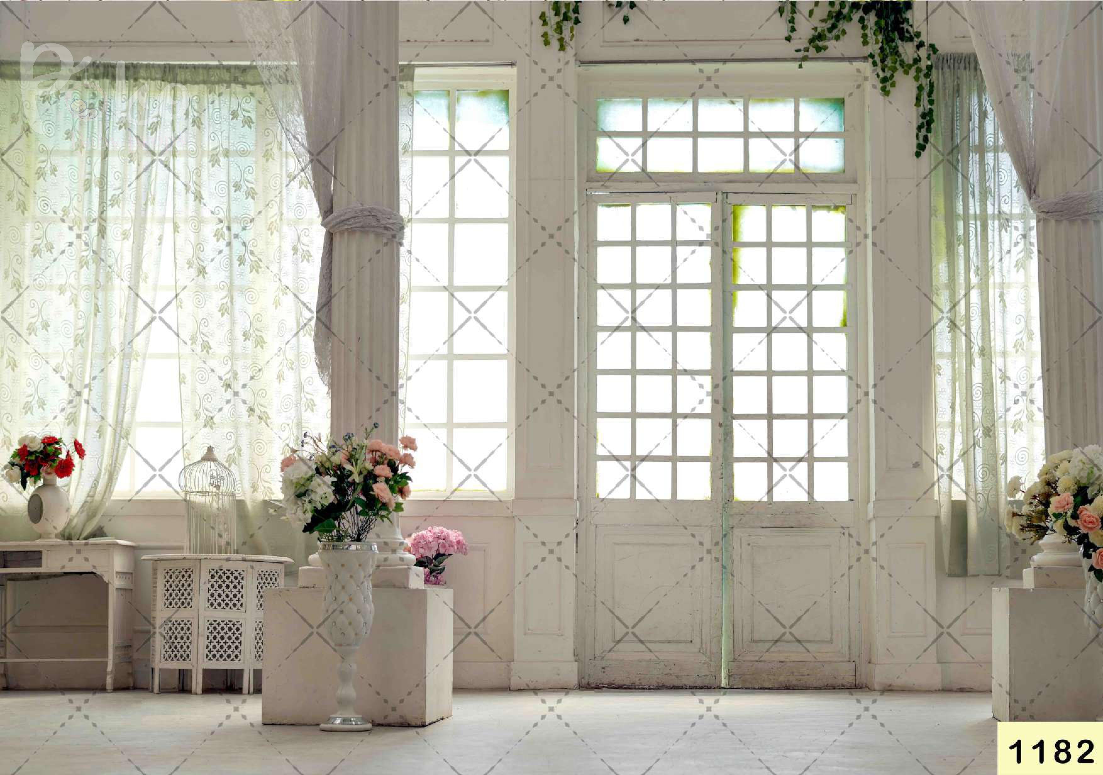 White Window with Flowers Backdrop