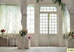 White Window with Flowers Backdrop