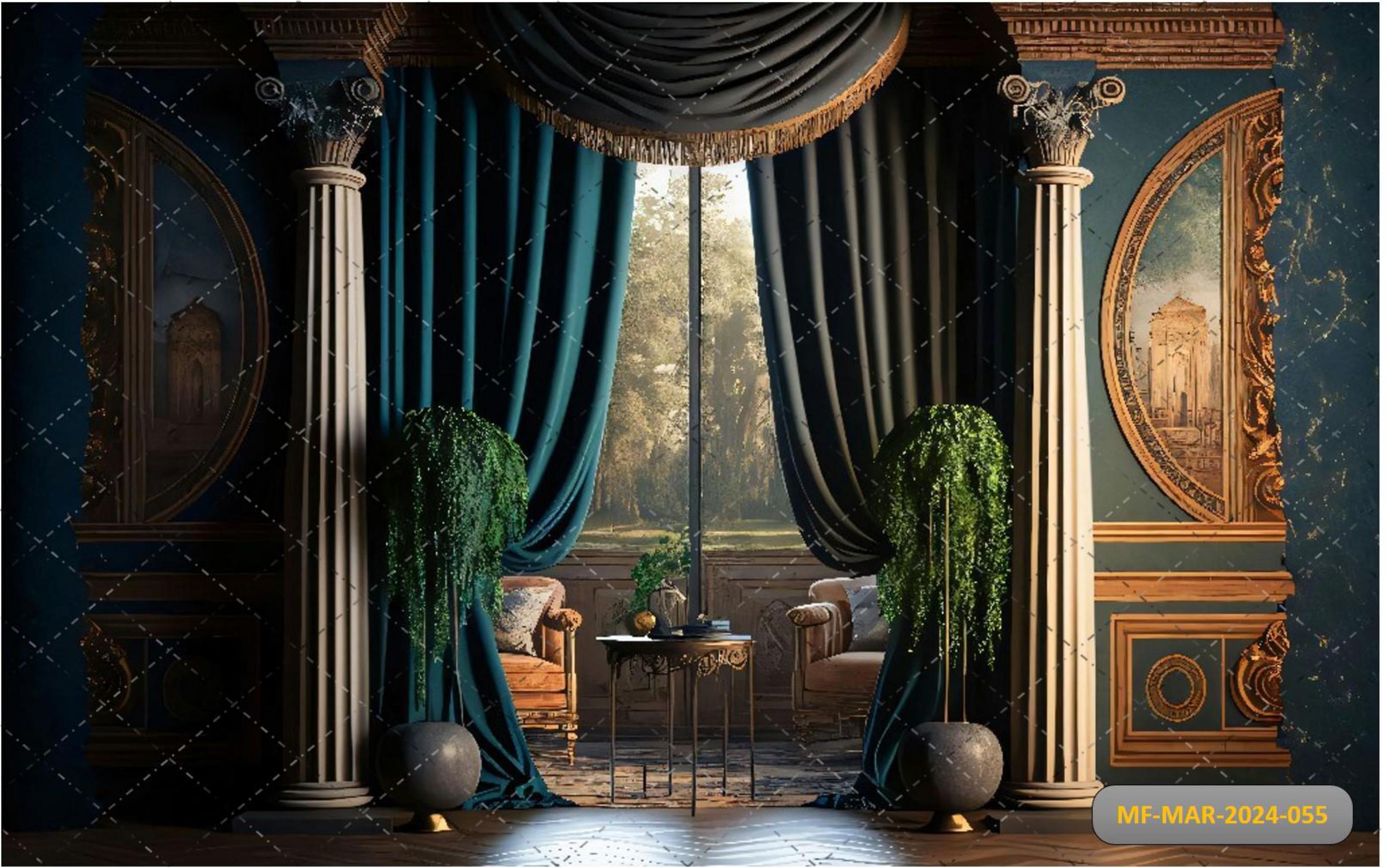 Balcony With Blue Screen babyphotoshoot Backdrop