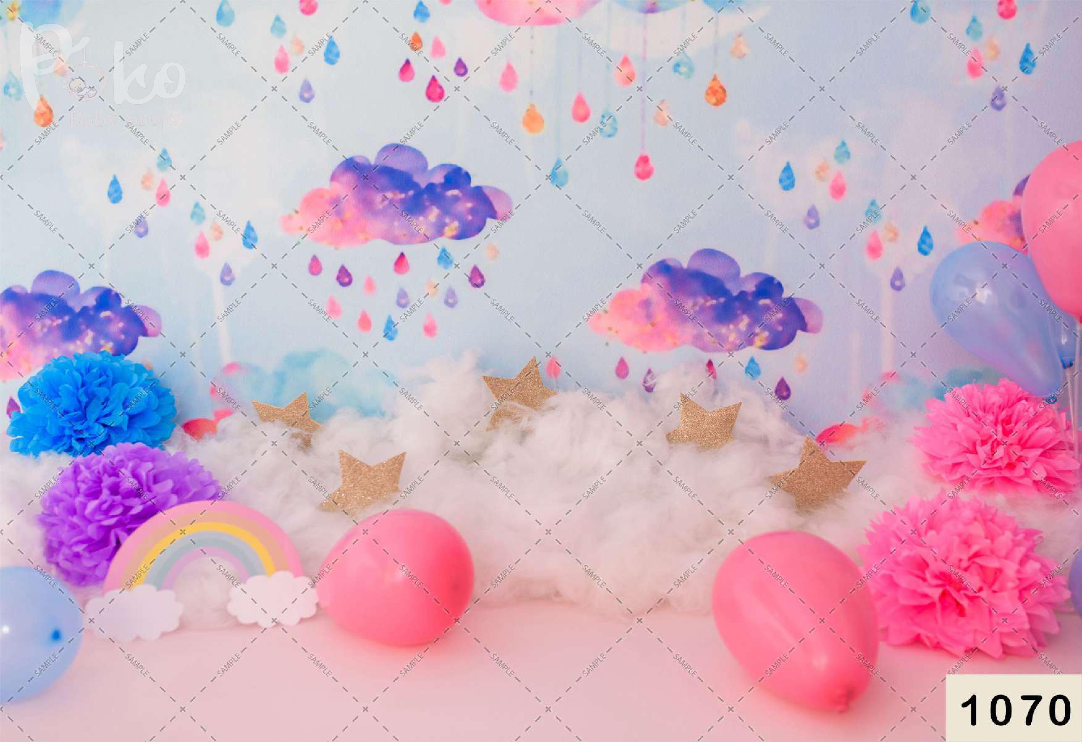 Colorful Balloon With Cloud babyphotoshoot Backdrop