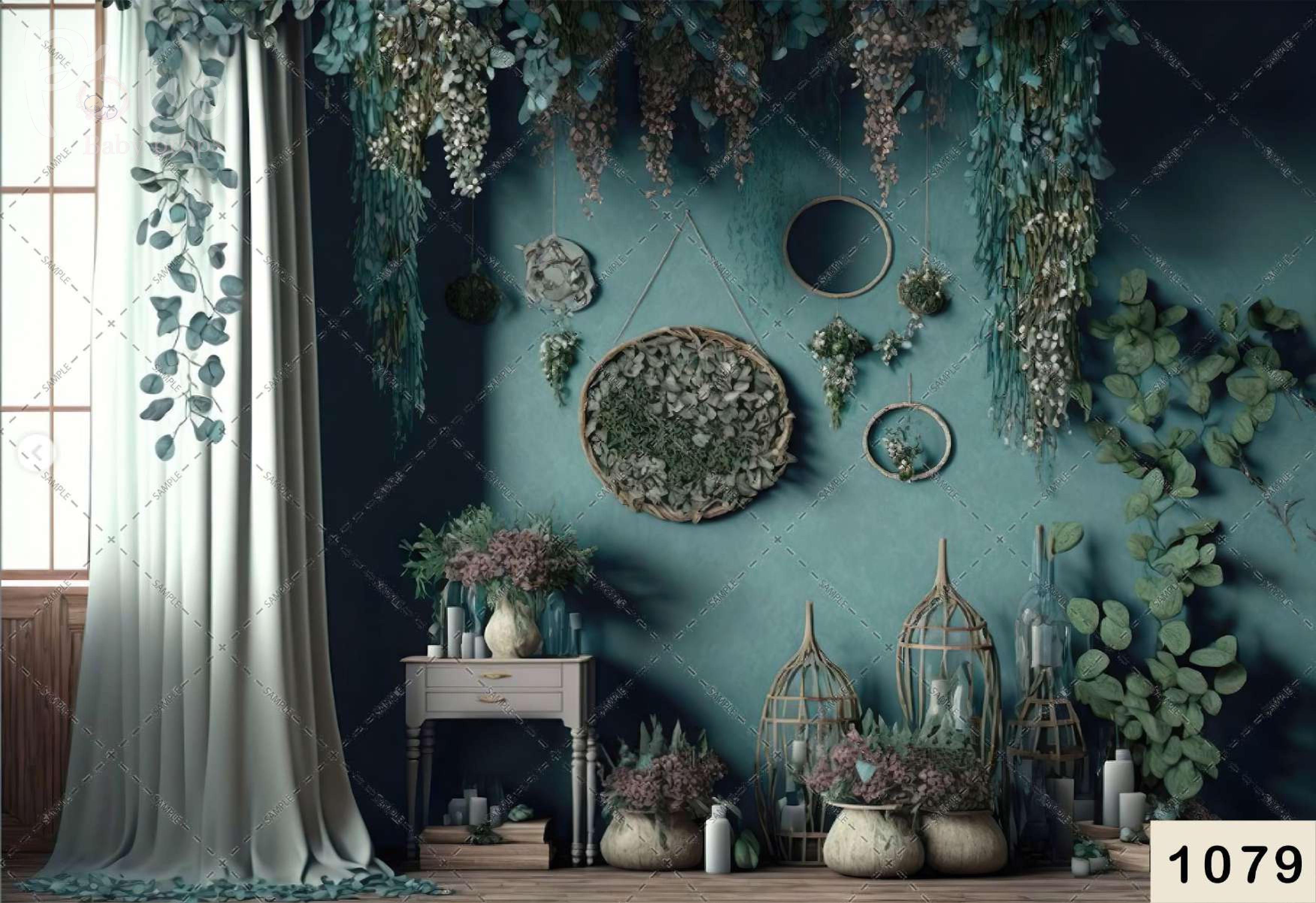 Vintage Flower House Green Plants Kid Backdrop