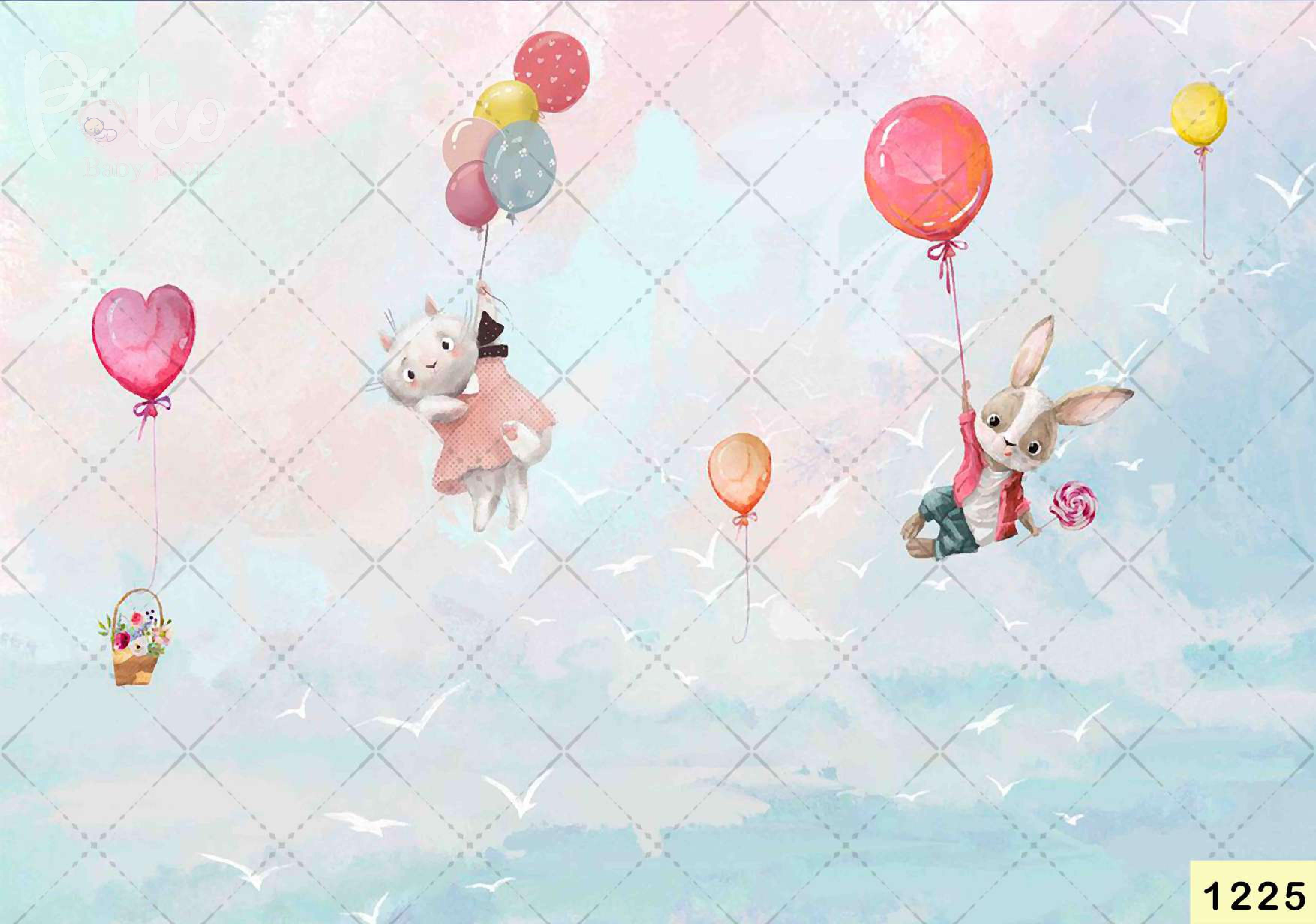 Cat With Rabbit babyphotoshoot Backdrop