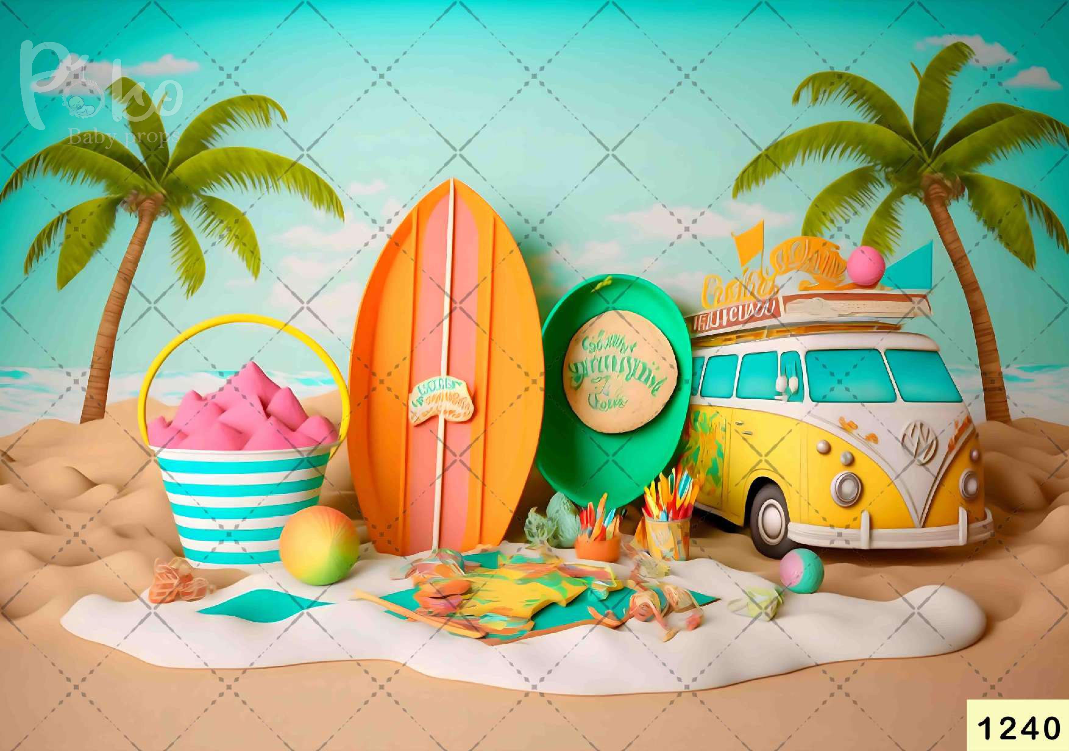 Orange Summer Vacation Backdrop