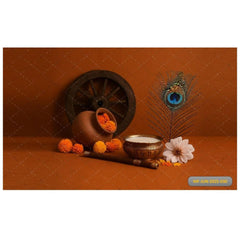 Wheel with pot and flowers backdrop - Fabric Backdrop