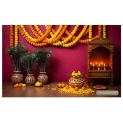 Pot with bell saram backdrop - Fabric Backdrop