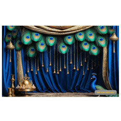 Blue peacock feathers backdrop - Fabric Backdrop