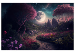 Fantasy Moon With Pink Tree Backdrop