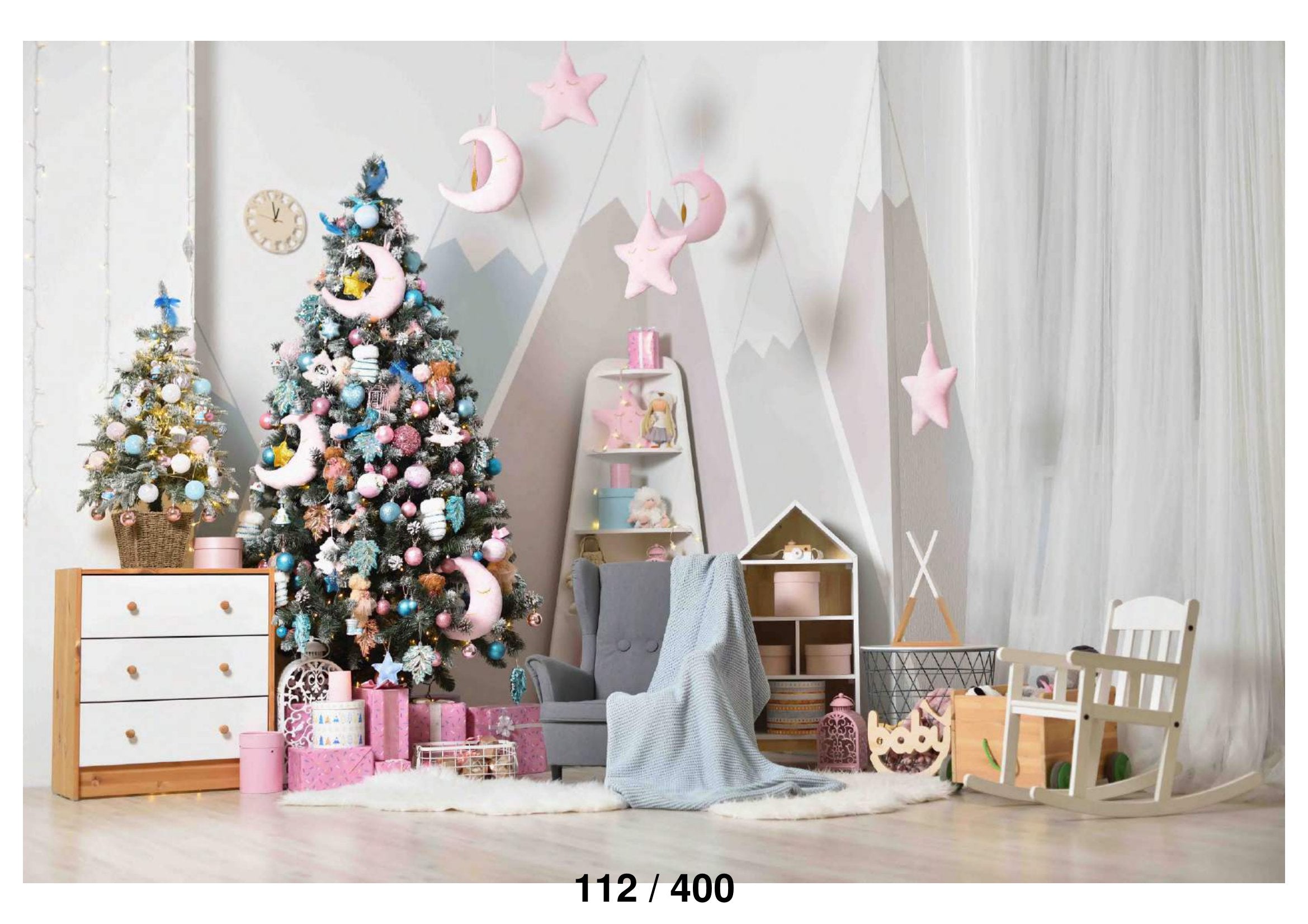 Christmas tree in a bright children's bedroom Backdrop