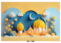 Yellow With Blue Mosque baby photoshoot Backdrop