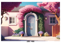 Beautiful Entrance to the House with Flowers Backdrop