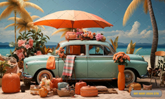 Baby Photoshoot Car Vacation Beach Backdrop-Fabric Backdrop