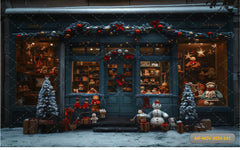 Blue Xmas Shop Backdrop