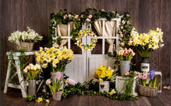 Artificial Door With Yellow Flower Backdrop-Fabric Backdrop