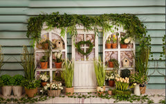 Green Leaf With Heart Design Backdrop-Fabric Backdrop