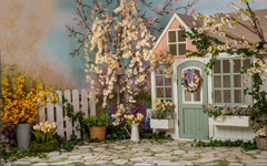 Peach Color House with Flower-Fabric Backdrop