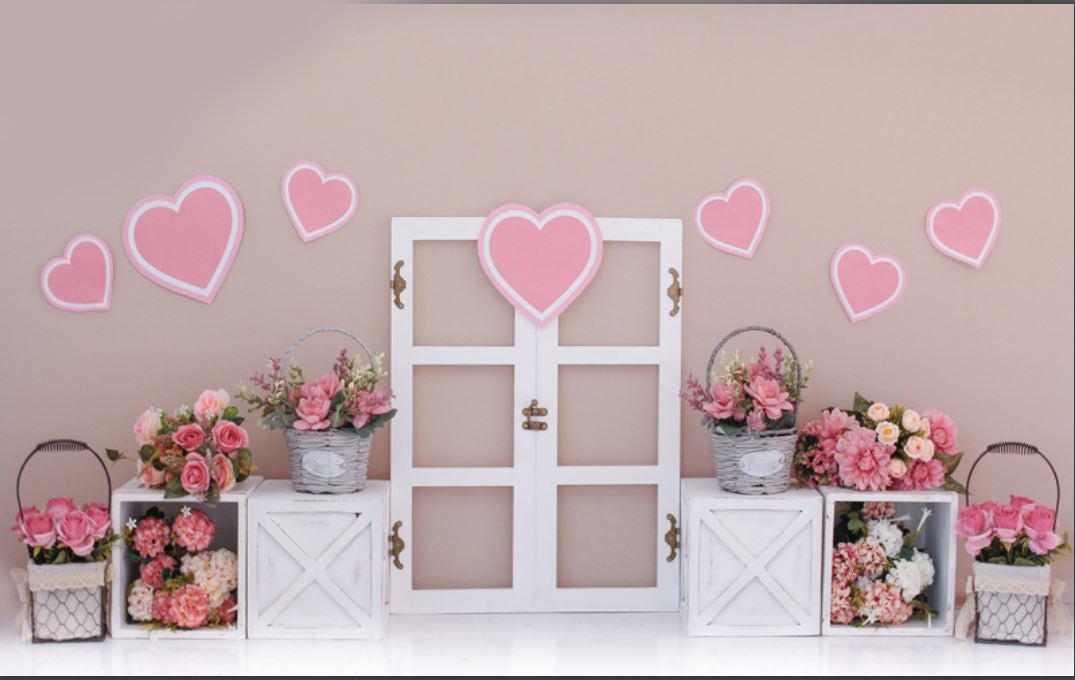 White Door With Pink Hearts Backdrop