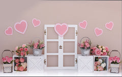 White Door With Pink Hearts Backdrop