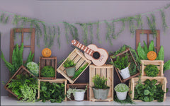 Guitar With Green Leaf Backdrop-Fabric Backdrop