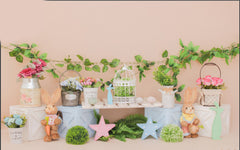 Bunny Stars With Flowers leaves Backdrop