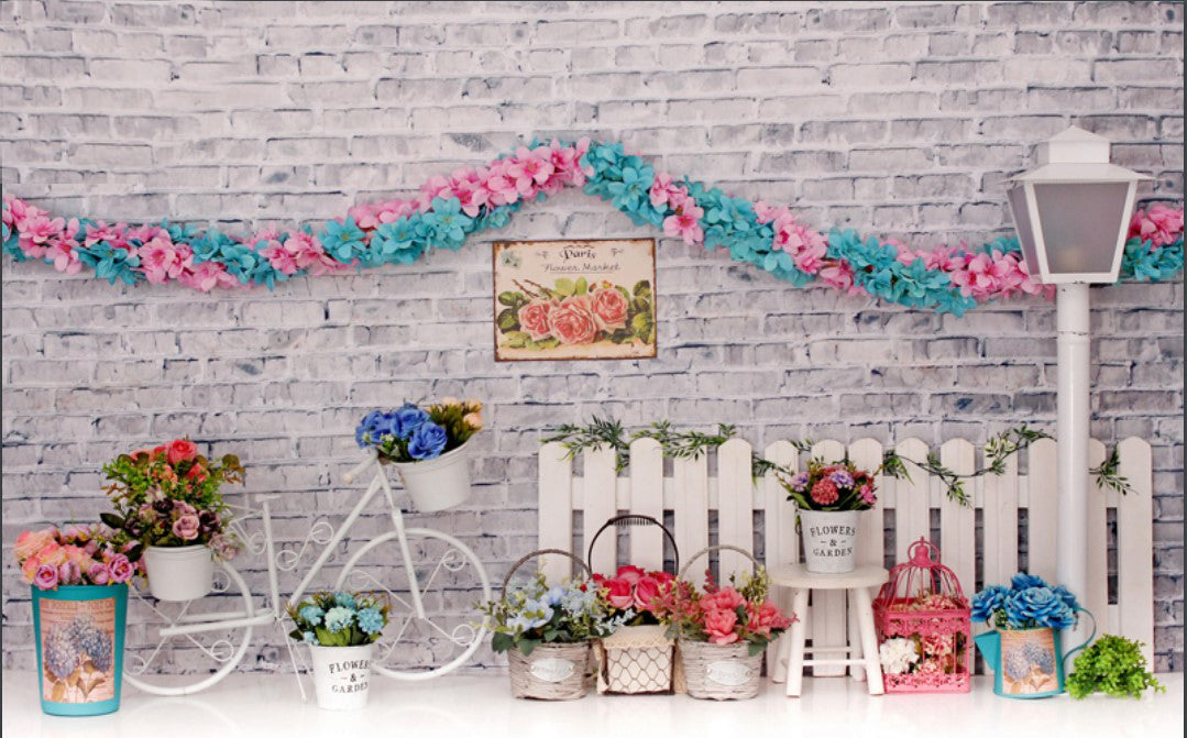 Bicycle With Garland Flowers Backdrop