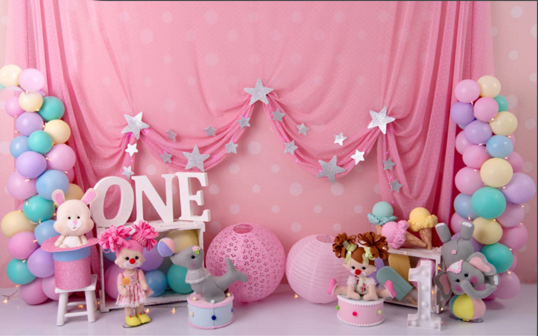 Pink One Birthday babyphotoshoot Backdrop