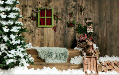 Christmas step snow brown theme-Fabric Backdrop
