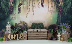Green with purple color one theme-Fabric Backdrop
