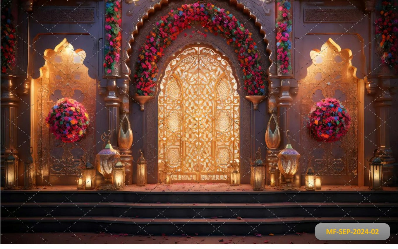 Gold Door With Double Colour babyphotoshoot Backdrop