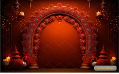Red Arch With Candle babyphotoshoot Backdrop