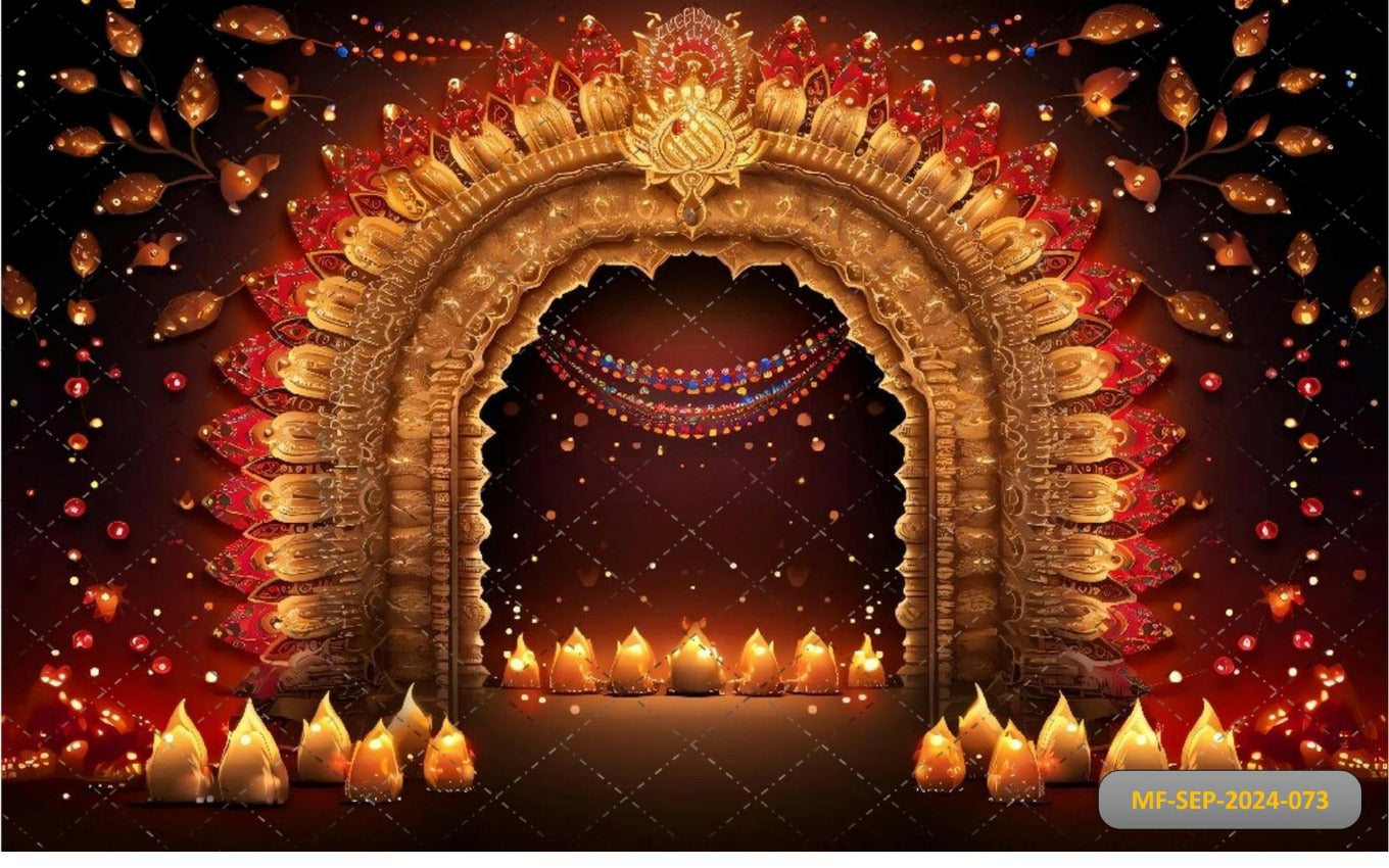 Golden Arch With Red Shade babyphotoshoot Backdrop