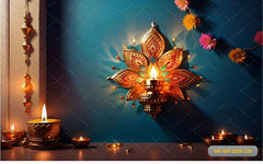 Wall With Rangoli Lamp babyphotoshoot Backdrop