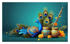 Big Peacock Feathers With Pot Backdrop - Fabric Backdrop