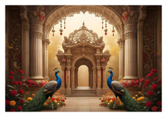 Palace with pillar peacock backdrop - Fabric Backdrop
