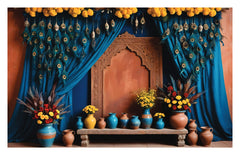 Peacock with curtain backdrop - Fabric Backdrop