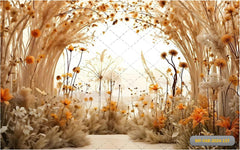 Yellow Flowers With Dry Grass babyphotoshoot Backdrop
