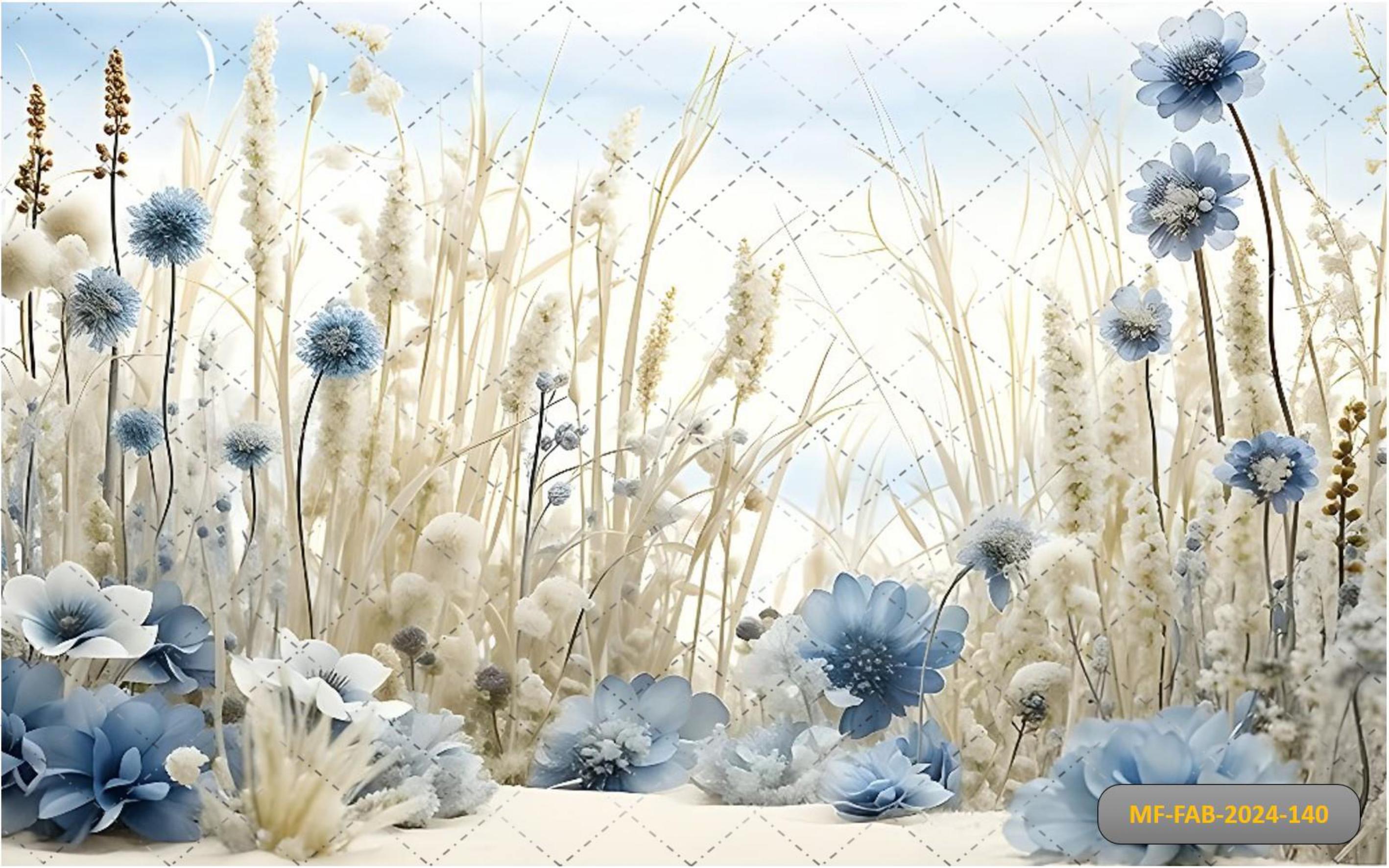 Blue Colour Flowers With White Grass babyphotoshoot Backdrop