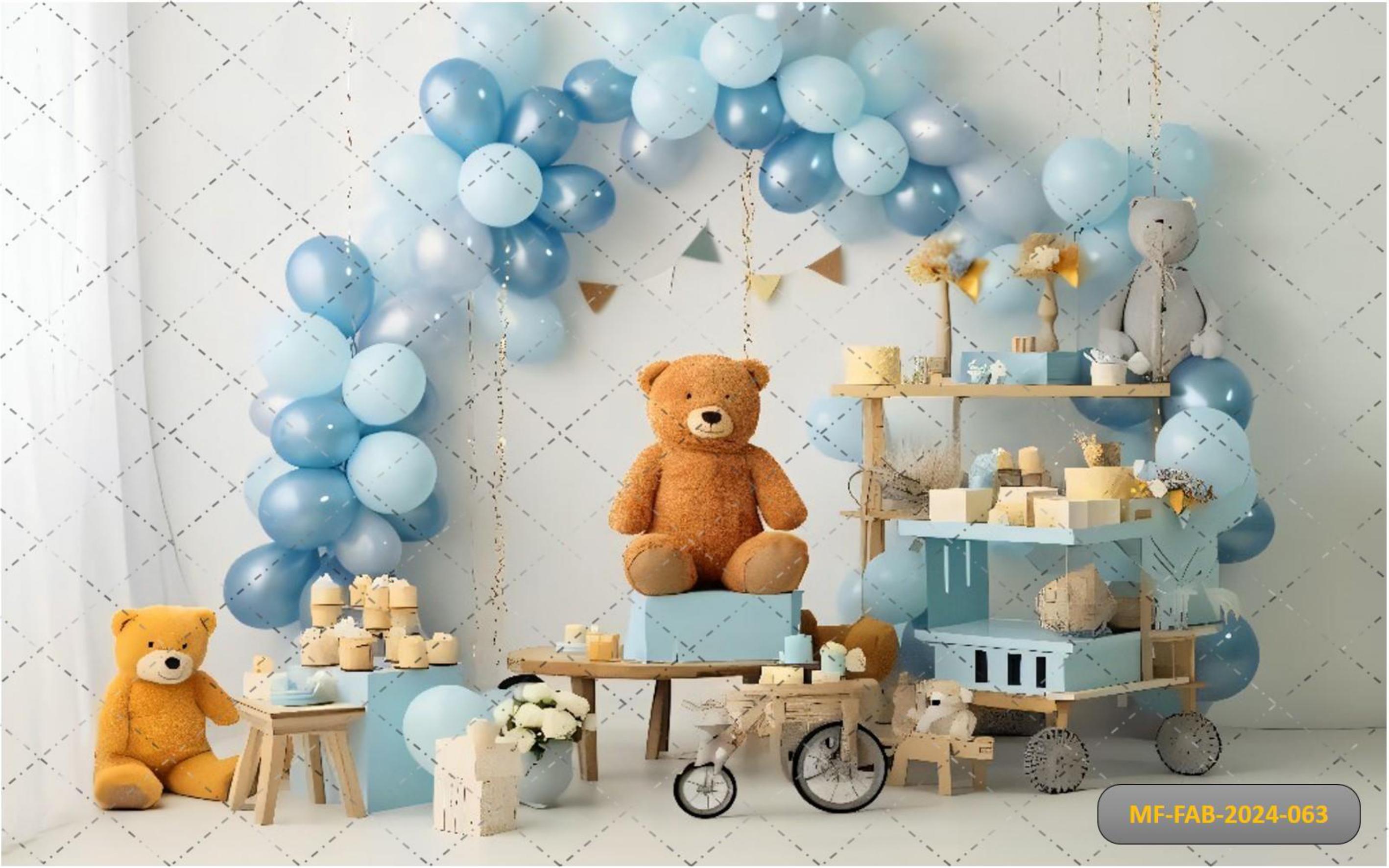 Teddy With Blue Balloon babyphotoshoot Backdrop