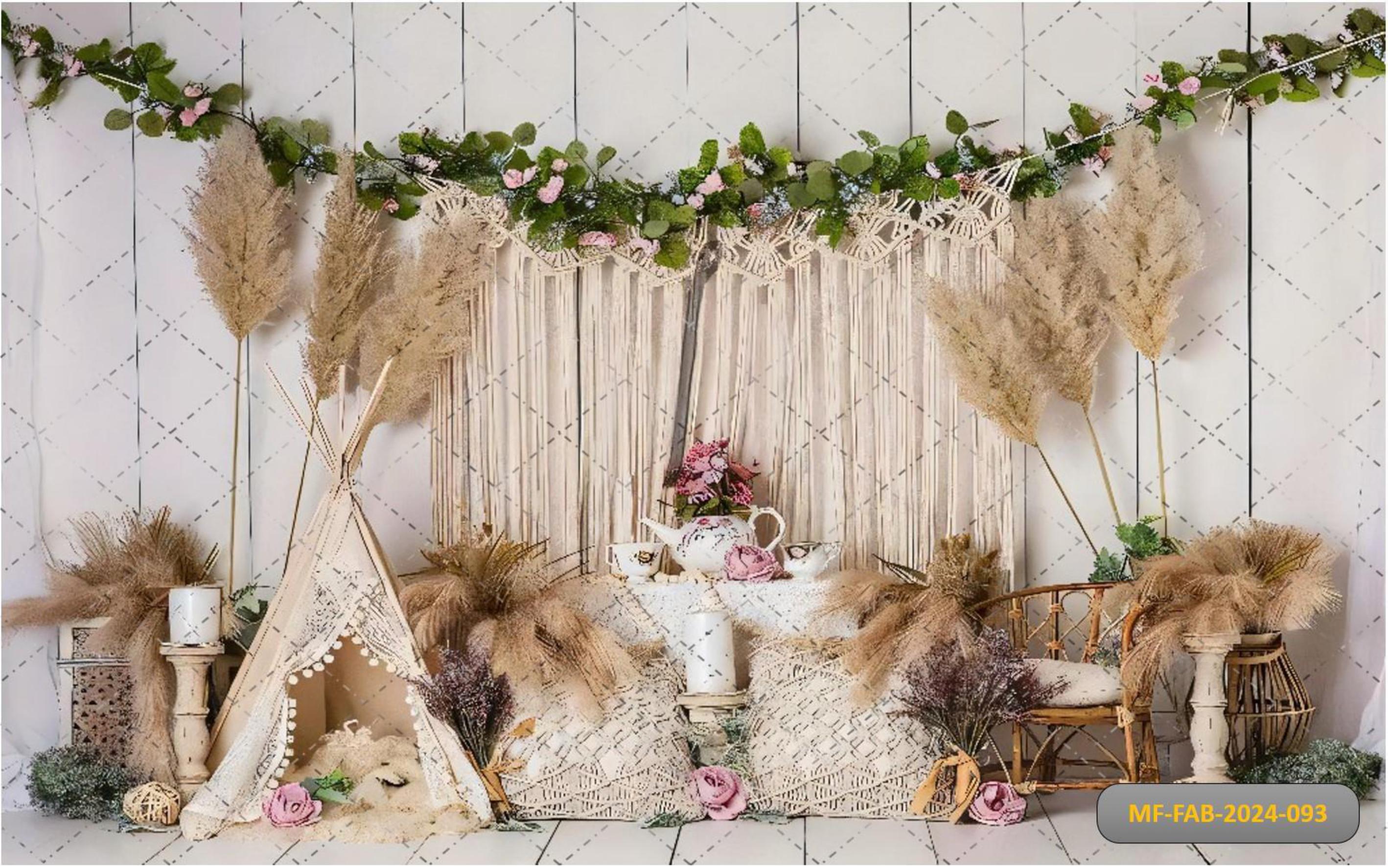 Green Leaf With Boho babyphotoshoot Backdrop