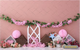 Door With Pink Flower Backdrop-Fabric Backdrop