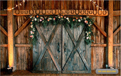 Old Wooden Door With Flowers Backdrop-Fabric Backdrop