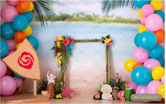 Beach With Balloon Backdrop-Fabric Backdrop