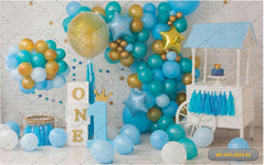 Blue With Cake Wheel Backdrop-Fabric Backdrop
