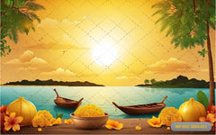 Sunrise with Boat Pongal Backdrop