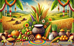 Pongal Pot With Fruits Backdrop