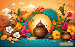 Pongal Kolam With Flowers Backdrop