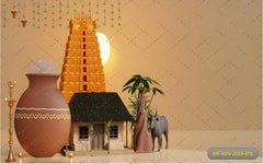 Trational Pongal With Temple Backdrop