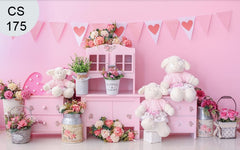 Pink Color Wall Flower Backdrop-Fabric Backdrop