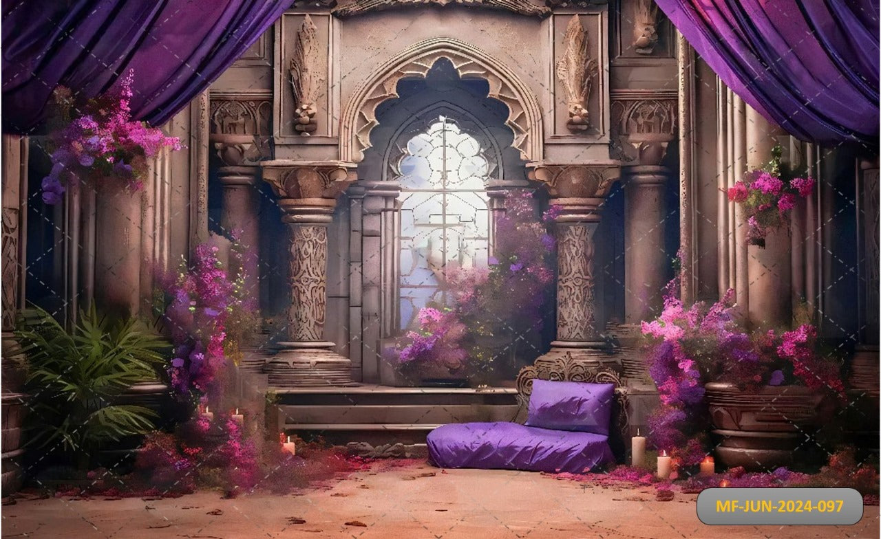 Palace Hall With Purple Screen babyphotoshoot Backdrop