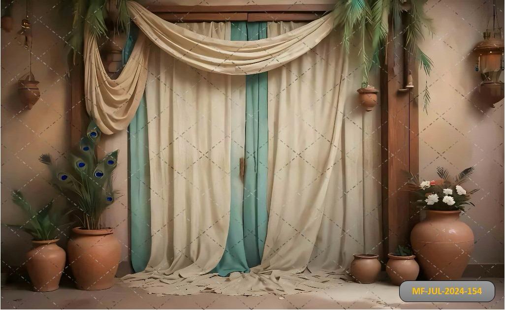 Peacock Pot With Screen babyphotoshoot Backdrop