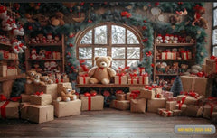 Teddy Gift Christmas Backdrop